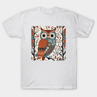 Forest Woodland Animal Scandinavian Folk Art Owl T-Shirt